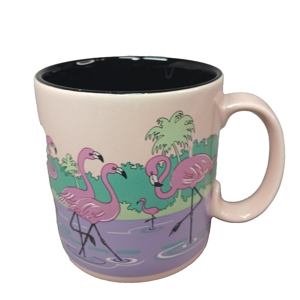 Russ Berrie Pink Flamingo Vintage Coffee Mug Tea Cup Black Interior Vintage